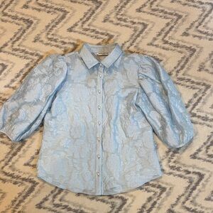 Amanda Uprichard Sky Blue Textured Blouse